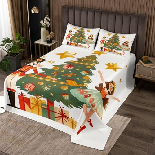 Homewish Couvre-Lit 2 Personnes 260x240 Enfant Noël, Couverture de Lit Casse-Noisettes en Dessin Animé, Jetés de Lit Casse-Noisettes de Noël, Couette Princesse Ballerine Danseuse