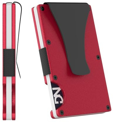 Kartenetui aus Metall | RFID-Schutz | minimalistische Geldbörse | Geldklammer | Geldclip | Kartenetui für Herren | Kreditkarten-Halter | kompakter Kartenhalter | Geldbörse für Herren und Damen, rot,