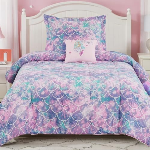 Wink Deer Full Size Comforter Set for Girls-4 Pieces Mermaid Glow in the Dark Full Bedding Sets for Kids, 1 Comforter, 2 Shams and 1 Decor Pillow