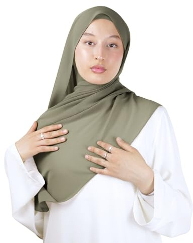 Hijab con gorro integrado de gasa para mujer musulmana velada chal islámico he100, verde oliva, Talla única
