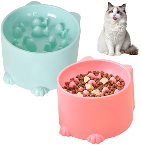 2 Pezzi Ciotole Anti-Ingozzamento Gatto, Ciotole Rialzate per Gatti, Protezione del Collo, Ciotole per Mangiare Lentamente per Animali Anti-Soffocamento, per Gatti e Piccolo Cane (Rosa, Verde)