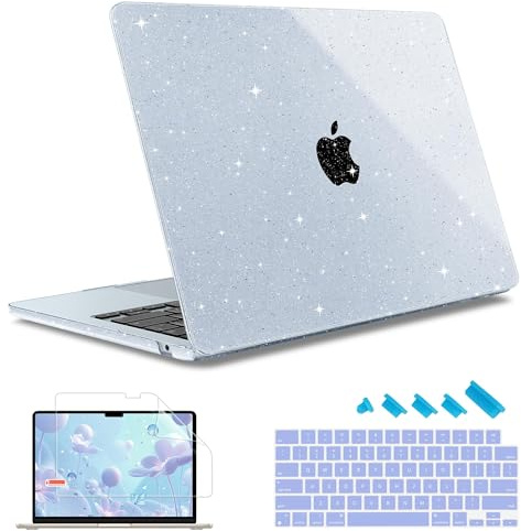 May Chen Kompatibel mit M4 MacBook Air 15 Zoll Hülle 2025 2024 2023 A3241 A3114 M3 A2941 M2 mit Liquid Retina Display & Touch ID, Kunststoff-Hartschale mit Tastaturabdeckung, Blau Glitzer