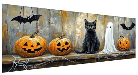 MOMAKA 5D Stor Diamond Painting Kits Halloween för vuxna, gör-det-själv 5D diamantmålningssatser Katt Full Drill for Beginners, Rund Borr DIY Crystal Picture Art for Home Wall Decor 30x80 cm