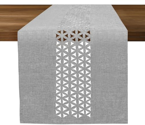 KQDRAVINE Tischläufer Frühling Modern, Tischläufer Modern Grau Läufer Tisch, Boho Leinen TischläuferAbwaschbar, Wasserabweisend, 184 x 33 cm