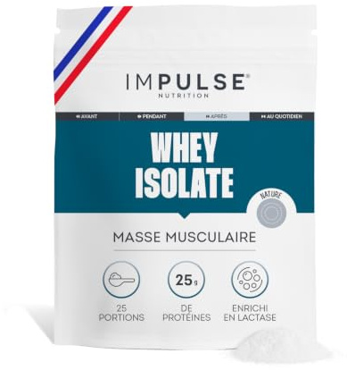 Impulse Nutrition - Whey Isolate Neutre - 25g Protéines/Portion - 750g | Masse Musculaire - Enrichie Lactase Digestion Facilitée - 80g Protéines/100g - Sans Arôme Artificiel - Fabriqué en France