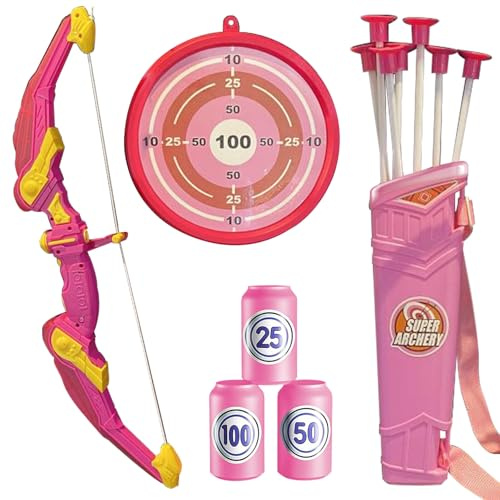 Detontek Ensemble d'arc Et De Flèches pour Enfants, Ensemble De Tir Sportif pour Enfants, Jouets De Tir, Jouets d'Intérieur Et d'Extérieur pour Garçons Et Filles (Rose)