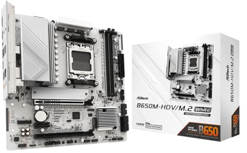 ASRock B650M-HDV M.2 White Micro-ATX AM5 Motherboard, AMD Ryzen 9000/8000/7000, PCIe 5.0 x16, DDR5 8200+(OC), Dual M.2 (Gen5/Gen4), USB 3.2 Type-C, 2.5G LAN