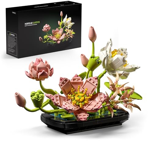 Nifeliz Botanical Flores y Planta Artificial de Loto Set De Construcción, Regalo Coleccionable para Amantes de Las Flores, Decoración del Hogar Y Oficina (506 Piezas, NF10334)