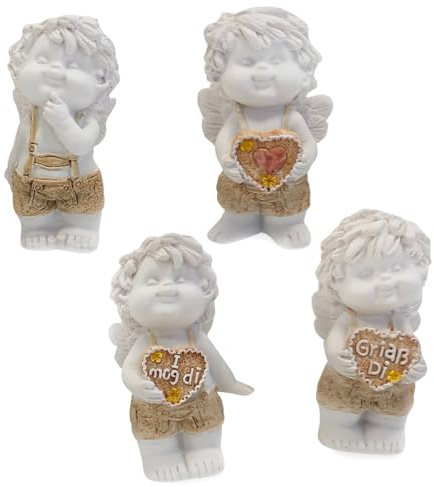 IGOR Engel Oktoberfest, 4er Set: Schutzengel Figuren, Schutzengel Deko, Bayern Engelsfiguren Stehend, Kleine Dekoengel, Dekofiguren Weiß, Lederhose & Lebkuchenherz, Geschenk Klein, Glücksbringer, 7 cm