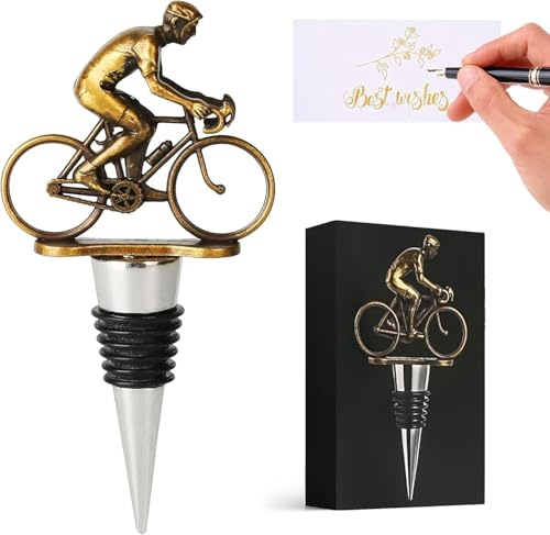 Prebarfun Bicycle Wine Bottle Stopper, Cute Wine Gifts for Men Women, Bronze Wine Saver, Wine Accessories for Father's Day Christmas, Birthday, Bronze Bottle Stopper for Wine with Bag