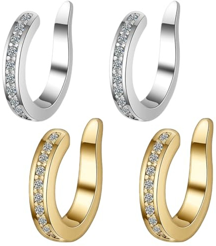 2 Pares Pendientes corrector orejas soplillo,No requiere perforación y no es invasivo, (platino + oro), ajustable para un uso,11mm