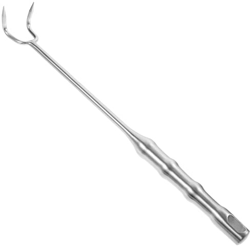 DIYEAH Gancio per Girare Cibo in Acciaio Inox per Carne di Maiale, Tacchino, Pollo Barbecue Picnic Manico Testurizzato per Presa Sicura e Comfort