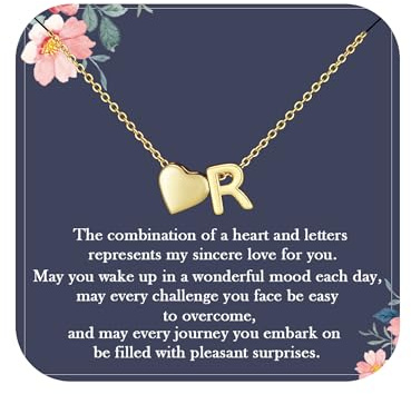 Aretas Collana con cuore in oro e lettere per donne ragazze A-Z con ciondolo a forma di cuore, collana personalizzata in oro, collana con cuore, gioiello, regalo, Rame