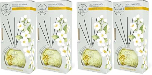 Ambar Botanic Ambientador Mikado Infusión Jazmín Blanco con aceites esenciales y hierbas naturales. 0% Alcohol, El embalaje puede variar, 2x75 ml (Paquete de 2)