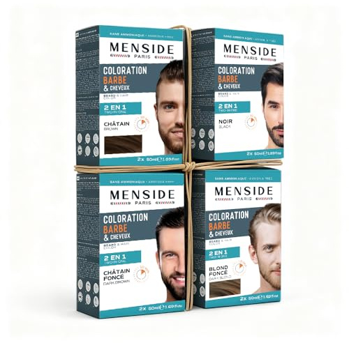 Kit découverte 4 couleurs des colorations barbe et moustache Menside, format économique