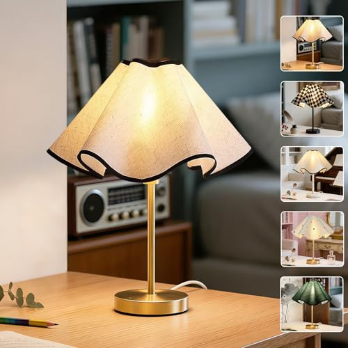 Small Scalloped Table Lamp Shades - Petal Lamp Shade for Table Lamps, Floor Lamps, bedside lamp and Pendant Light, UNO Fitter for E27, E26 and E14 Base (Linen, 3.5 * 15 * 7 inch - 1 Pack)