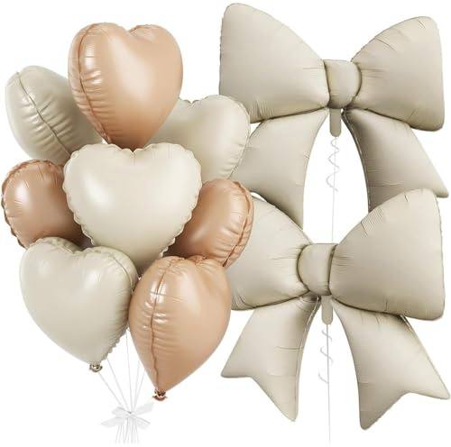 Geburtstagsdeko Luftballons Set 10PCS, Herzluftballons und Schleifen Ballon Deko für Babyparty Mädchen, Geburtstag Deko Frauen, Happy Birthday Luftballon Partydeko, Helium Ballons Hochzeit