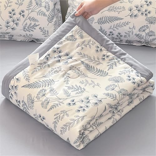 Chickwin Coverless Duvet 4.5 Tog Quilted Bedspreads Double Single King, Reversible Lightweight Microfiber Coverlets Quilt Comforter Easy Care Sofa Blanket Throw (Gray Plant,180x220cm)