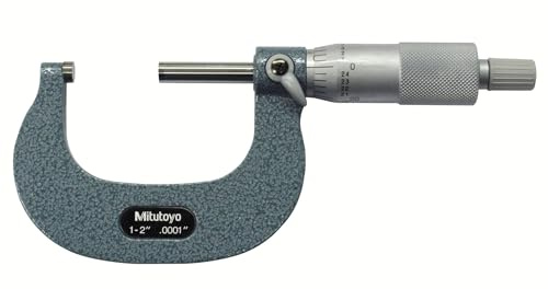 Mitutoyo 103-262 Outside Micrometer, Baked-Enamel Finish, Ratchet Stop, 1-2 Range, 0.0001 Graduation, +/-0.0001 Accuracy, Angled Frame