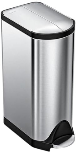 simplehuman CW1824 30L Slim Butterfly Kitchen Pedal Bin, Strong Steel Pedal, Silent Soft Close Lid, Stay-Open Lid, Non-Skid Base, Fingerprint-Proof, Inner Bucket, Brushed Stainless Steel