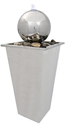 Primrose 83cm Tapered Stainless Square Fountain Column Planter Water Feature with Sphere and LED lights
