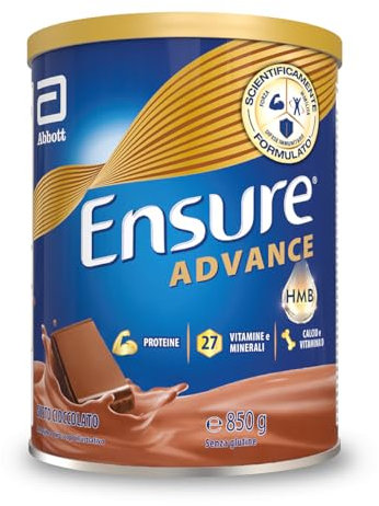 Ensure Advance Integratore Alimentare Proteico in Polvere, con 27 Vitamine e Minerali, Integratore Alimentare con Proteine, Calcio e HMB, Confezione 850g, Gusto Cioccolato