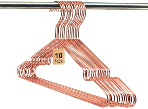 Koobay 10-Pack Rose Gold Metal Wire Clothes Hangers,16.5 Heavy Duty Wire with Non Slip Notch, Strong Stainless Steel Hangers Space Saving