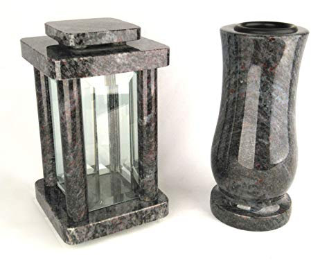 designgrab Modern Grablampe mit Vase aus Granit Orion, Grabschmuckset