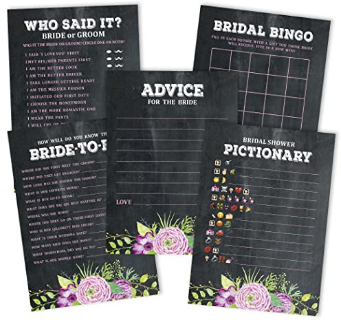Inkdotpot Brautparty Spiele 5Er Einstellen (Aktivitäten Für 50 Gäste) Blumen Thema Spaß Junggesellinnenparty Spiele Einstellen Bündeln