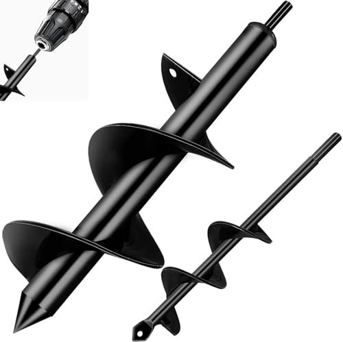 Auger Drill Bit Set for Planting - 80x300mm and 40x220mm Garden Spiral Drill Bit, Bulb Planter, Post Hole Digger for Hex Driver Drill