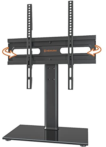Hemuduplus Supporto TV da Tavolo, Staffa TV da 27 a 60 Pollici, Supporto TV Girevole 70º, 9 Livelli Regolabili in Altezza, Piedistallo TV Regge Fino a 40 kg, Staffa TV Max Vesa 400X400mm