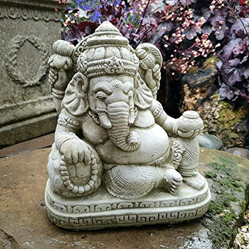 Statue de Ganesh inclinable en pierre reconstituée | Décoration de jardin oriental vintage