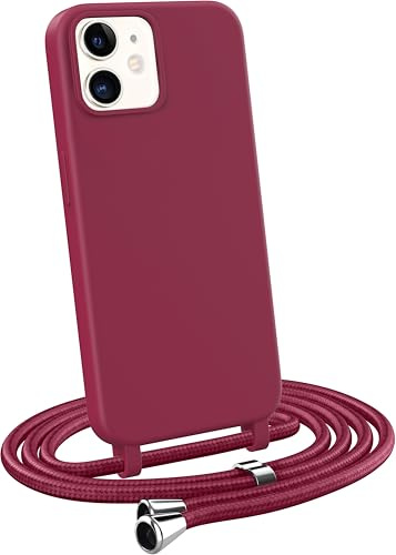 MyGadget Handykette für iPhone 12 Mini - [ Hülle mit verstellbaren Band ] - TPU Handyhülle mit Handyband zum Umhängen - Kordel Schnur Case Schutzhülle - Bordeaux Rot