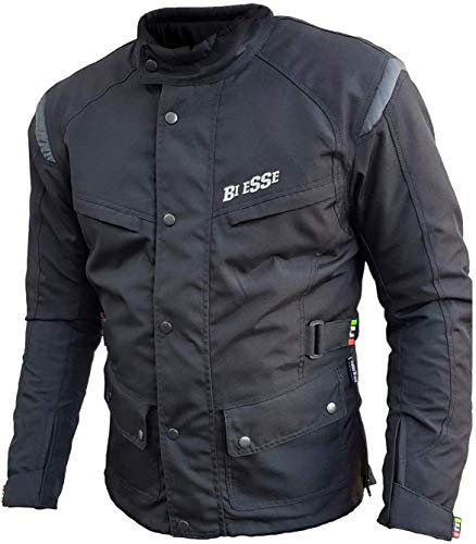BI ESSE - Giacca moto uomo in cordura, giubbotto in Tessuto impermeabile, antipioggia, Fodera termica rimovibile, con Protezioni (IT, Testo, 3XL, Regular, Regular, Nero)