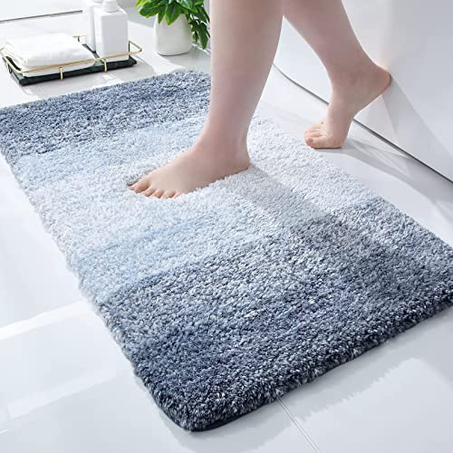 Homaxy Weich Flauschige Badezimmerteppich, Badematte, 40 x 60 cm, Blau | Saugfähig, Rutschfest, Hochflor, Mikrofaser, Dick, Maschinenwaschbar, Für Dusche, Badewanne, Badteppich, Badvorleger