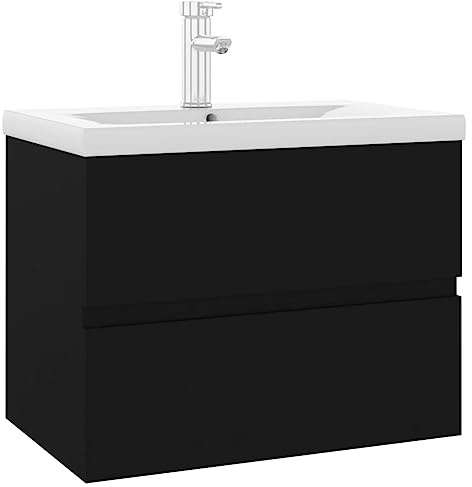 vidaXL Armoire d'Evier avec Lavabo Intégré Placard de Salle de Bain Meuble de Rangement Armoire de Rangement Toilette Intérieur Noir Aggloméré