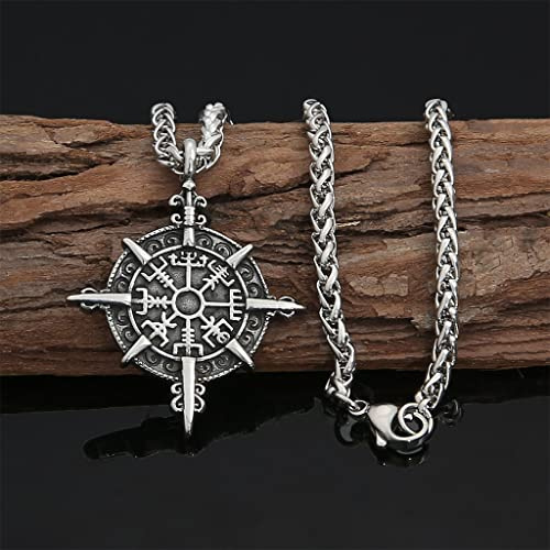 YABEME Viking Vegvisir Halskette Aus Edelstahl, Nordische Mythologie Edelstahl Vintage Keltischer Knoten Amulett Anhänger, Schmuck Geschenke Für Männer