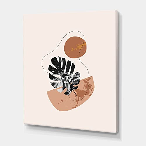 DesignQ Moderne Leinwand-Wandkunst mit abstrakten Formen und tropischen Monstera-Blättern