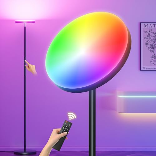 Yikuneng RGB Torchiere Floor Lamps for Living Room, 3600LM 36W Bright LED Standing Lamp with Remote, Modern Color Changing Tall Lamp with Stepless Dimming, 69 Corner Floor Lamp for Bedroom, Office