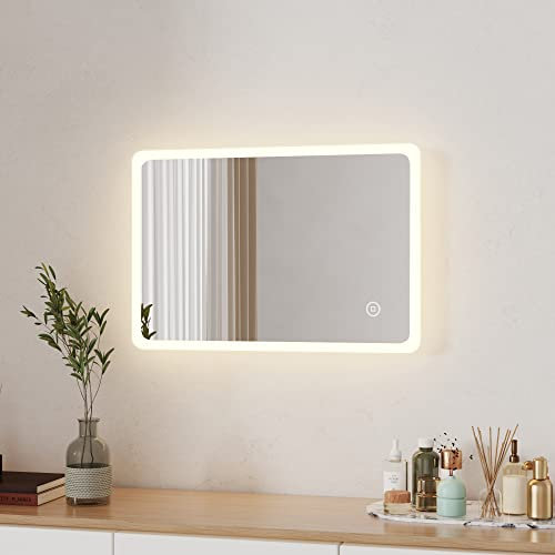 Boromal LED Badspiegel 40x60cm Badezimmerspiegel mit Beleuchtung 3 Lichtfarbe Dimmbar 3000-6500K 1940LM Kaltweiß Neutral Warmweiß Wandspiegel Lichtspiegel mit Touch Schalter