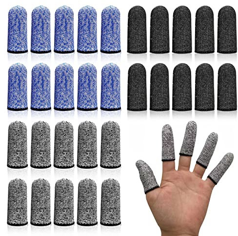 TSHAOUN 30 Stück Fingerlinge Fingerschützer Schnittfester Fingerhandschuh Elastischer Fingerschutz, Wiederverwendbare Fingerlinge für Gärten, Küchen, Skulpturen, DIY-Kreationen (Schwarz,Blau,Grau)