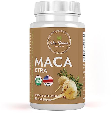 Via Natura Organics Maca Xtra Capsules 1000mg | Organic Herbal Supplement | Natural Source of Amino Acids Iron & Magnesium | 60 Capsules