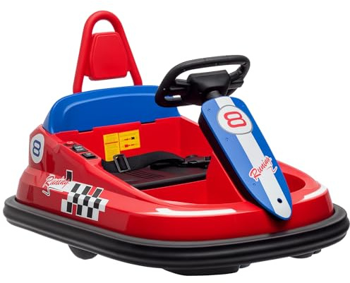 Aosom Toddler Bumper Car, 360° Rotation 6V Kids Electric Ride on Bumper Car with EVA Bumper Edges, Twins Motor, Songs, Horn, LED Lights, Safety Belt for 18-48 Months, Red