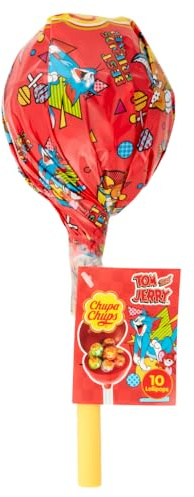 Chupa Chups Minimega Tom&Jerry, Lollipop, Gusto Fragola, Edizione Speciale per gli Amanti di Tom&Jerry, Confezione da 1 con 10 Lecca Lecca, Ottimo come Idea Regalo o da Condividere con Amici