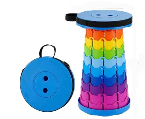 PIKETU Mini teleskophocker leichte campinghocker, tragbarer klapphocker, für Outdoor Camping Angeln BBQ drinnen küche,Blau,25 * 45cm