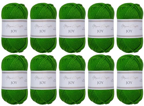 Utopia Crafts JOY Uni - Ovillo de lana para tejer y ganchillo, suave, fácil cuidado, 100% poliacrílico, 10 ovillos de 50 g, 150 m, color verde esmeralda
