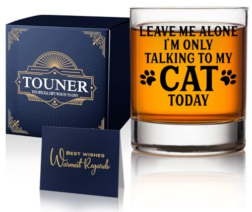 TOUNER Leave Me Alone Whiskey Glasses - Cat Dad Gifts, The CatFather Whiskey Glass, Cat Lover Gift For Him