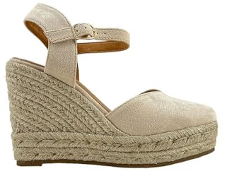MODELISA - Sandalia Alpargata Cuña Plataforma Para Vestir Hebilla Pulsera Tobillo Mujer (Beige, 39)