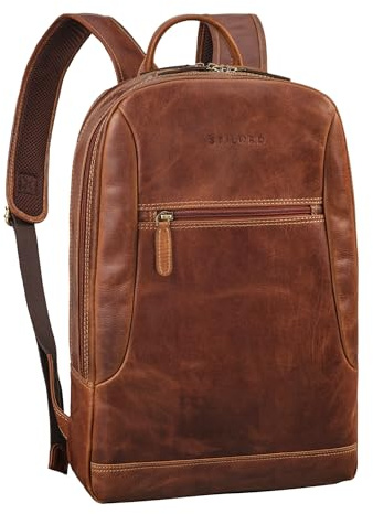 STILORD Bradley Vintage Laptopryggsäck Stor Herr Läder Ryggsäck Dam Äkta Läder Reseryggsäck Cykelryggsäck Handbagage för Universitet Kontor Resa Notebook 15,6 T Farbe:Cannes-brun