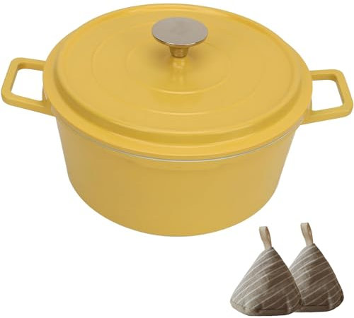 WXFKLDJ Olla para Horno Holandés Esmaltada Olla para Horno Holandés De Hierro Fundido De 4,7 L con Tapa Olla para Cacerola Esmaltada Antiadherente para Horno Distribución Uniforme del Calor,Amarillo